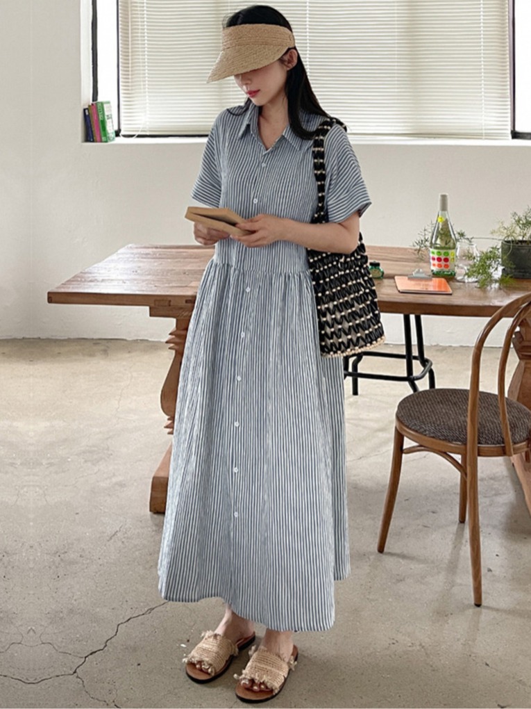 Korean Style A Line Shirt Dress - Retro Korean Style Loose Fit Slimming