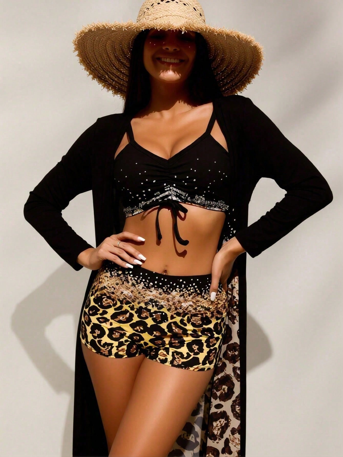 Tops - Women's Black Rhinestone Bikini Top &