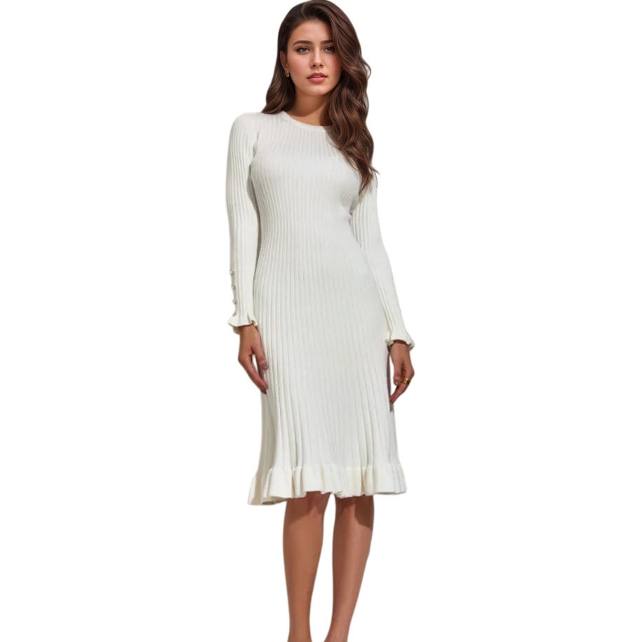 Bodycon Long Sleeve Ribbed Dress - Women's Ribbed Knit Long Sleeve Bodycon