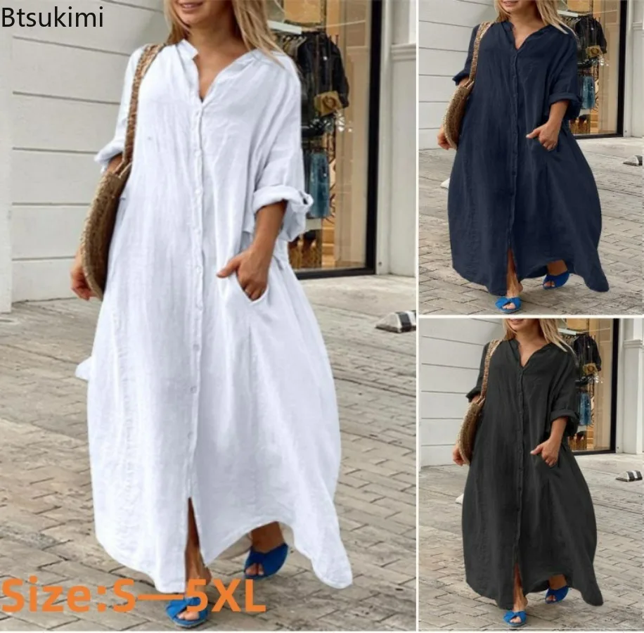 Casual Loose Linen Shirt Dress - 2026 Women's Casual Cotton Linen Long