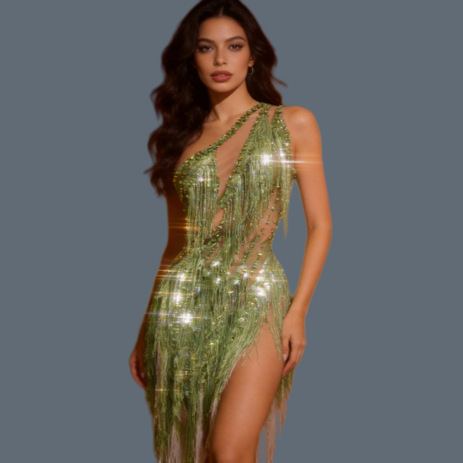 Sparkly Rhinestone Club Party Dress - Sexy Women Sparkly Rhinestone Latin Dance