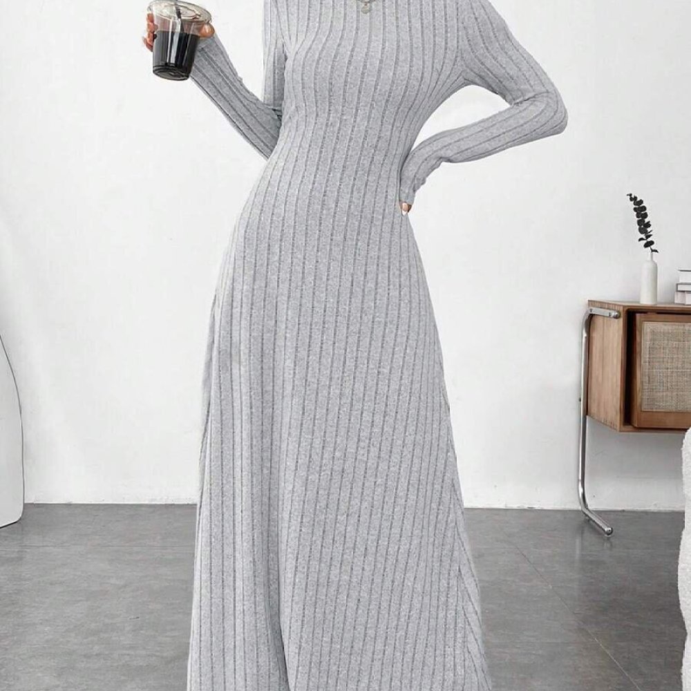 Elegant Autumn High Collar Lon - Bodycon Long Sleeve Ribbed Dress review and price