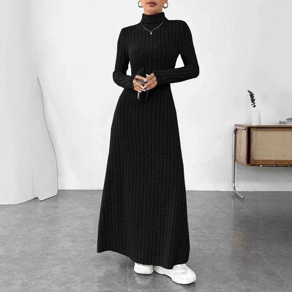 Elegant Autumn High Collar Lon - Bodycon Long Sleeve Ribbed Dress review and price