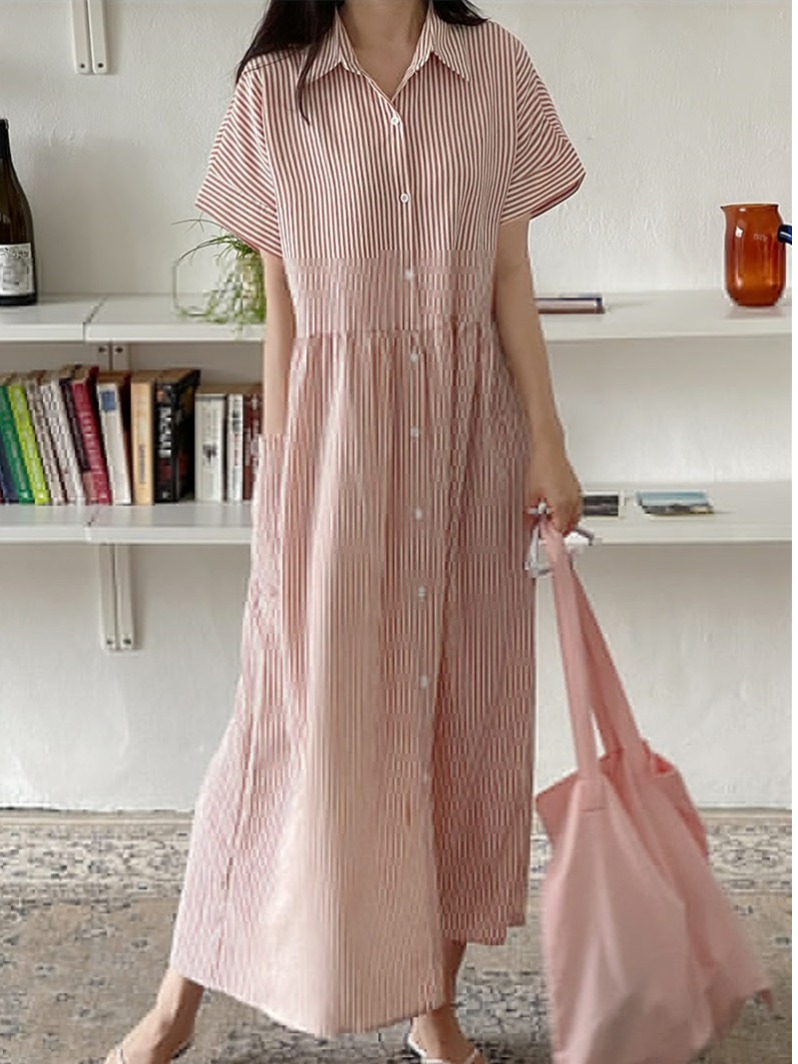 Retro Korean Style Loose Fit S - Korean Style A Line Shirt Dress review and price
