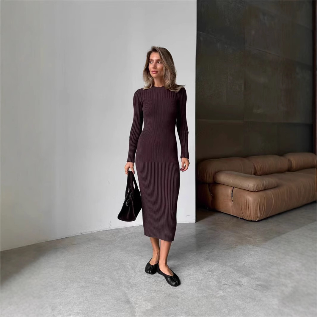 2025 Spring White Khaki Black  - Bodycon Long Sleeve Ribbed Dress review and price