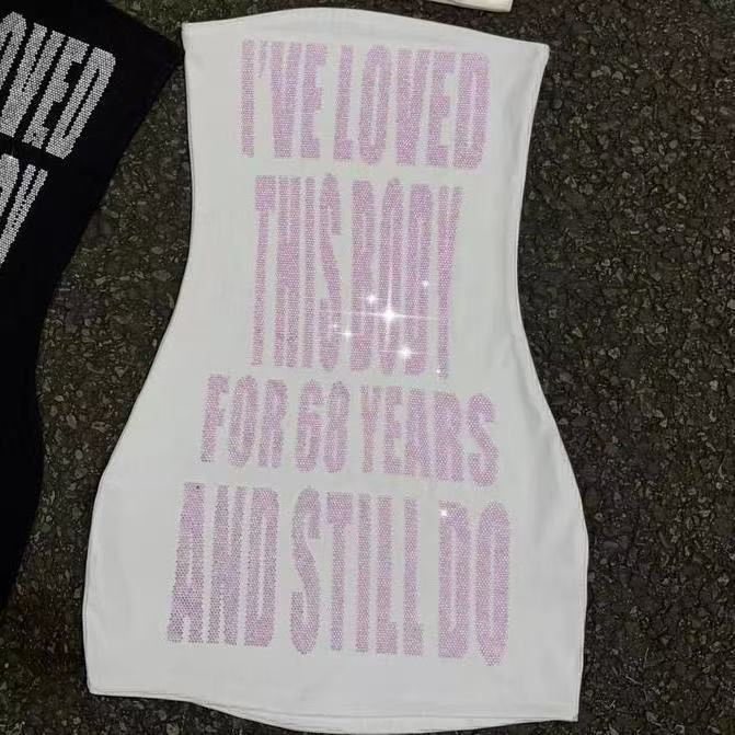 Sparkly Rhinestone Slogan Tube - Sparkly Rhinestone Club Party Dress review and price