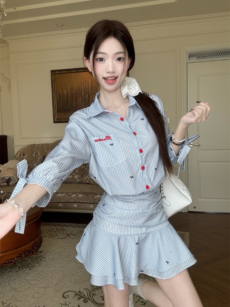Korean Style Casual Striped Sh - Korean Style A Line Shirt Dress review and price