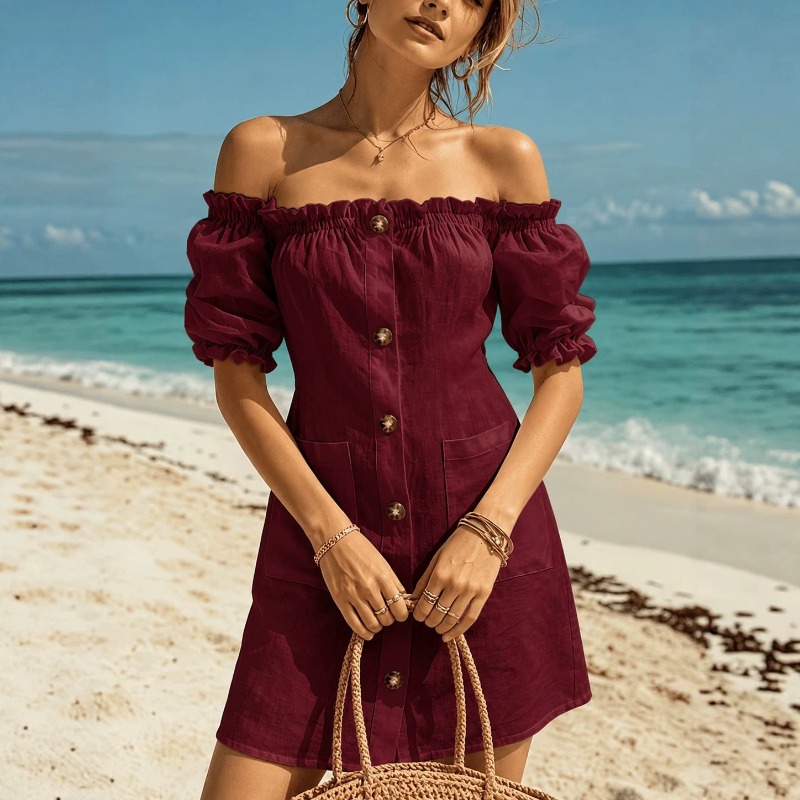 Women Off Shoulder Mini Dress  - Off Shoulder Puff Sleeve Sundress review and price