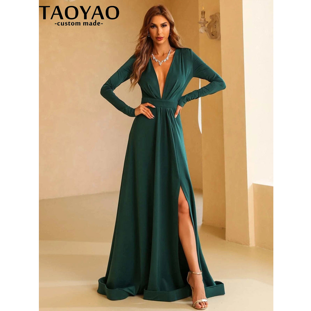 TaoYao Women Evening Dresses C - Elegant Satin Evening Gown Split review and price