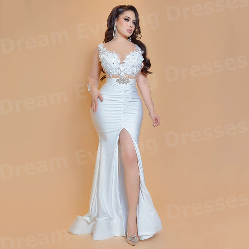 Elegant White Mermaid Women's  - Elegant Satin Evening Gown Split review and price