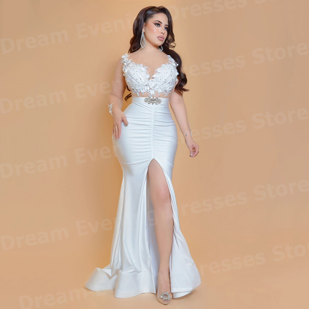Elegant White Mermaid Women's  - Elegant Satin Evening Gown Split review and price