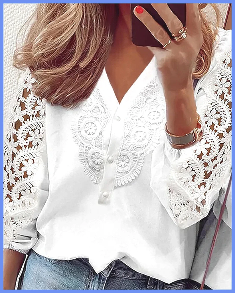 Elegant White Lace Hollow Pane - Blouses review and price