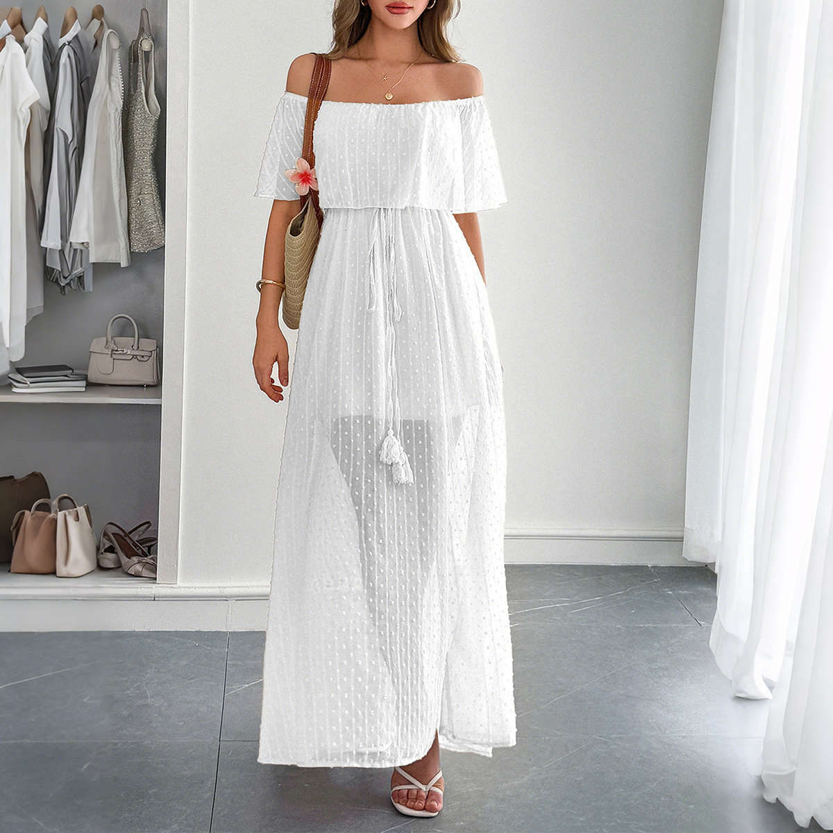 Elegant Women's Summer Casual  - Off Shoulder Puff Sleeve Sundress review and price