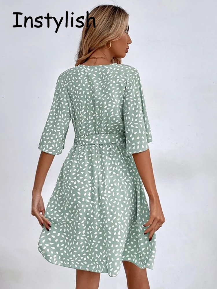 Casual Dot Print Mini Dress wi - French Vintage Floral Midi Dress review and price