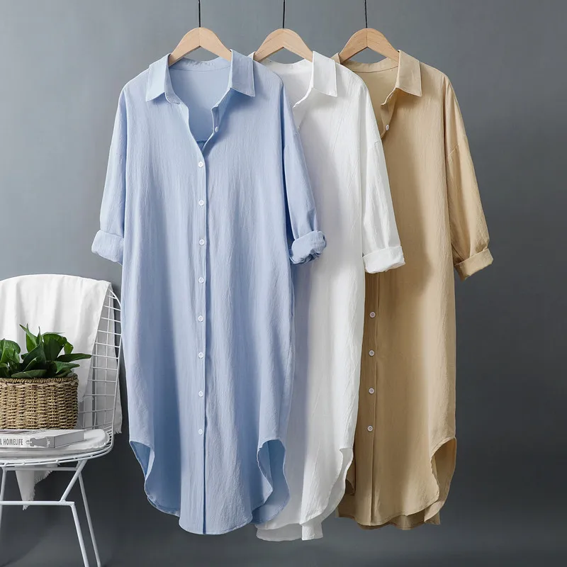 New Cotton and Linen Women's L - Casual Loose Linen Shirt Dress review and price