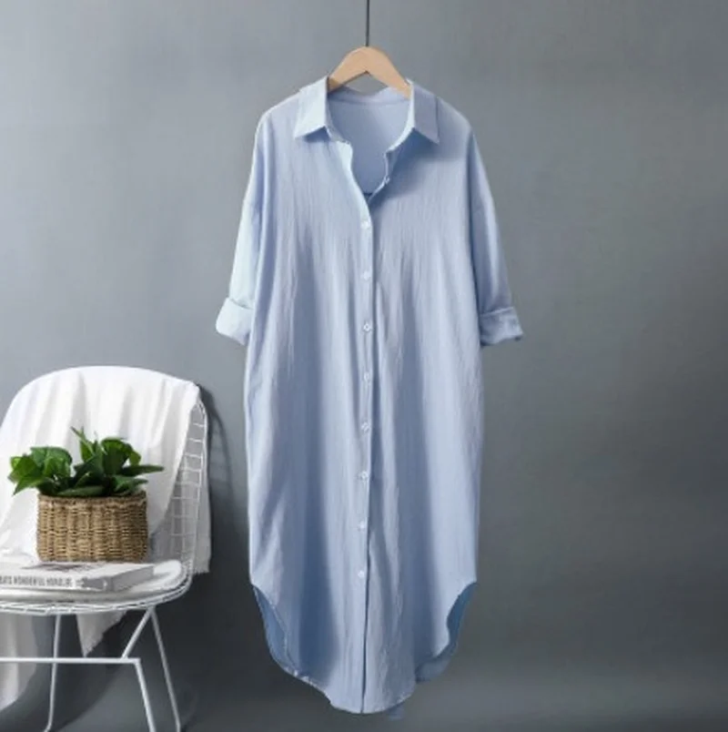 New Cotton and Linen Women's L - Casual Loose Linen Shirt Dress review and price