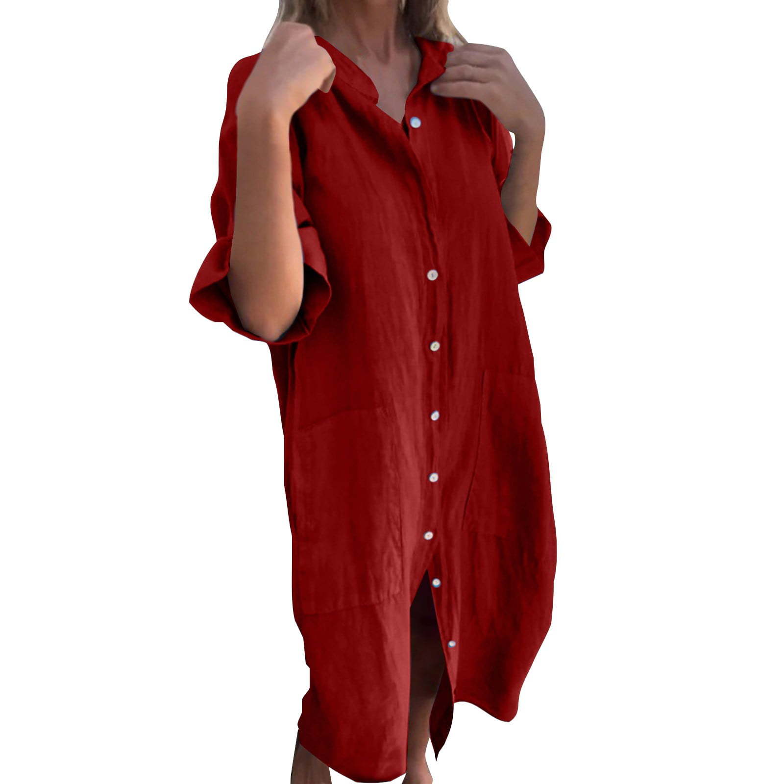 2025 New European and American - Casual Loose Linen Shirt Dress review and price