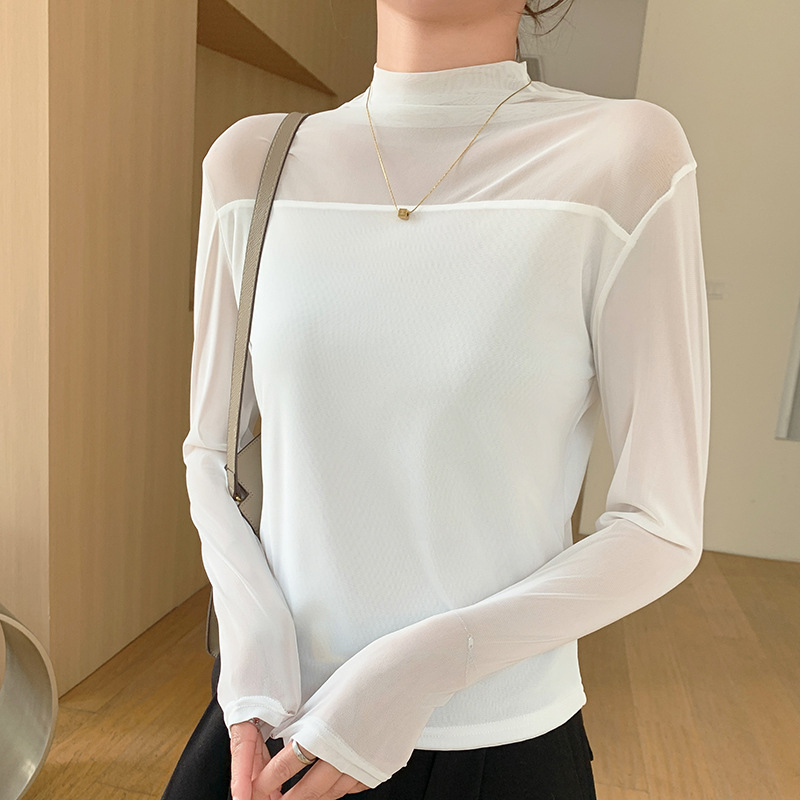 Women’s Black Sheer Mesh Mock  - Blouses review and price