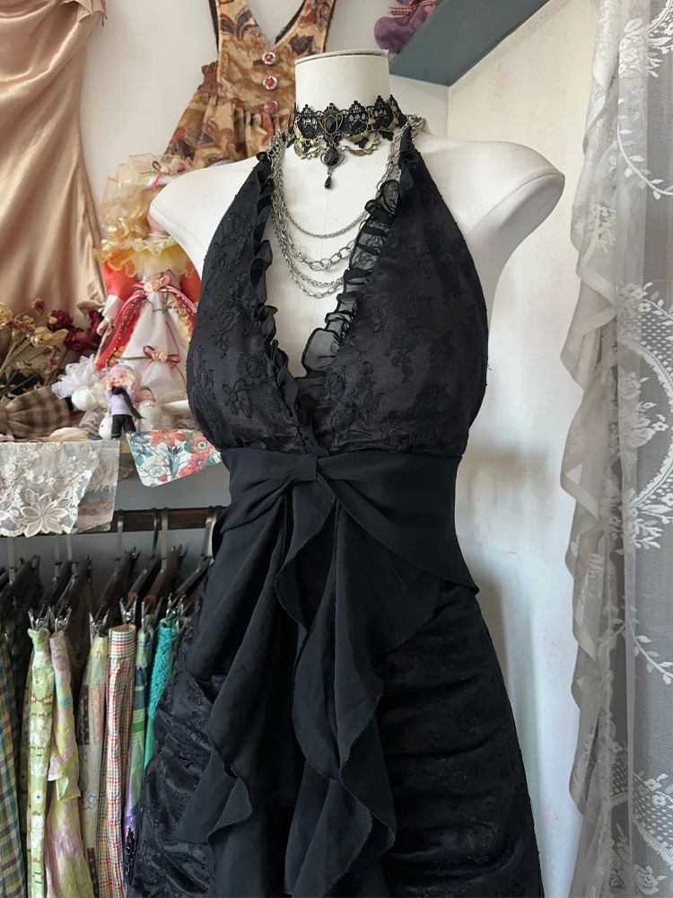 Y2k Vintage Halter Sleeveless  - Y2K Backless Halter Mini Dress review and price