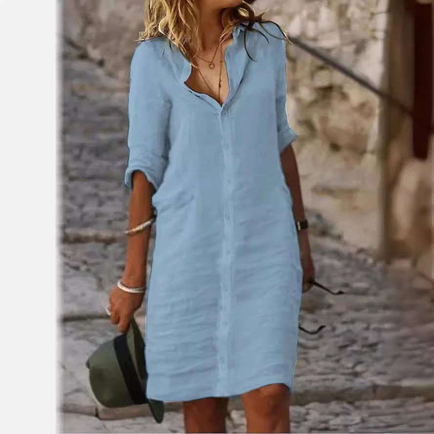 Loose Fit Button Down Midi Shi - Casual Loose Linen Shirt Dress review and price