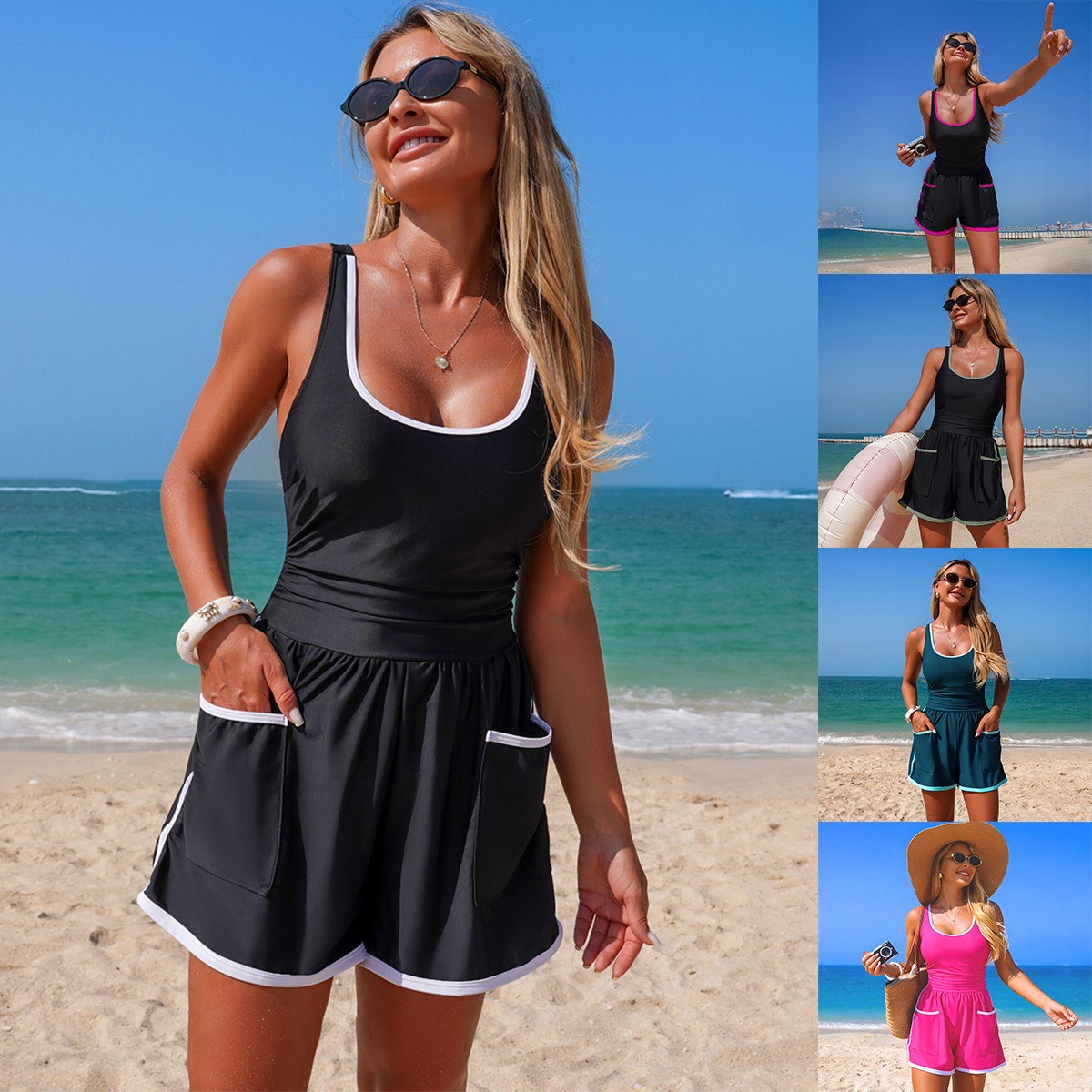 Black With White Trim One Piec - Tops review and price