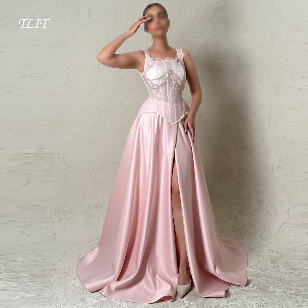 TLIT Elegant Baby Pink Silk Sa - Elegant Satin Evening Gown Split review and price