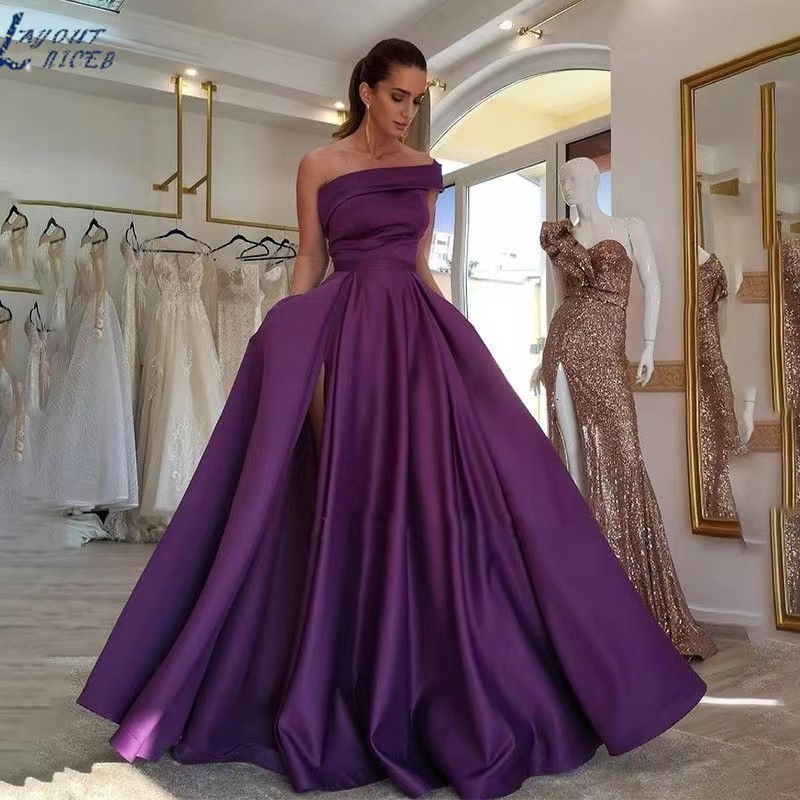 Elegant Off Shoulder Satin Eve - Elegant Satin Evening Gown Split review and price