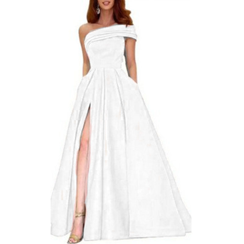 Elegant Off Shoulder Satin Eve - Elegant Satin Evening Gown Split review and price