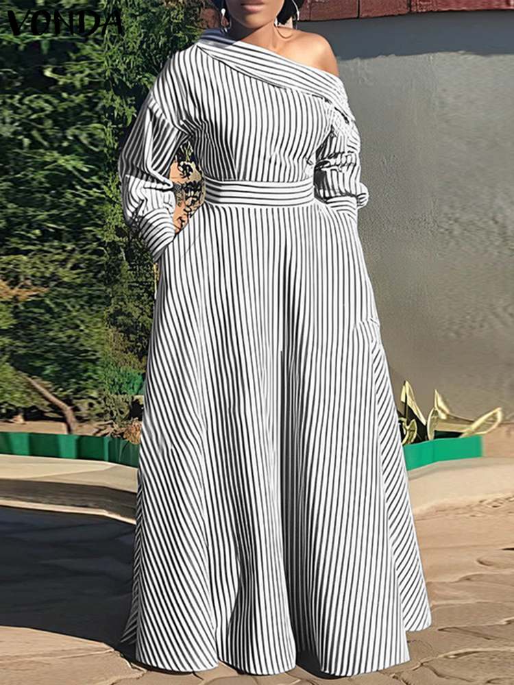 VONDA 2024 Women Elegant Strip - Off Shoulder Puff Sleeve Sundress review and price