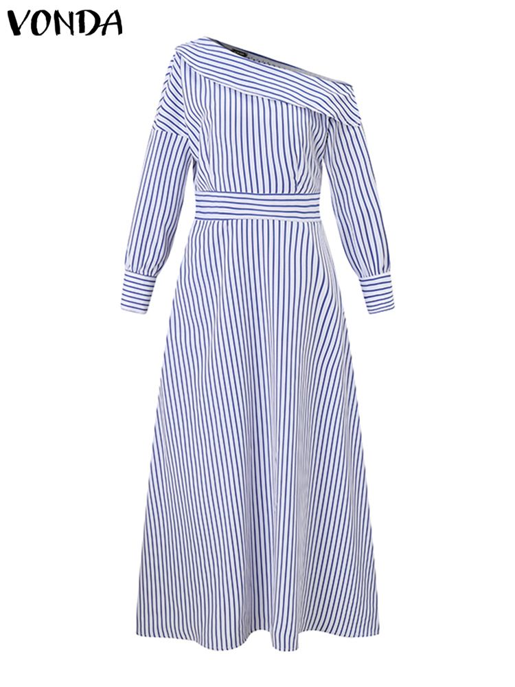VONDA 2024 Women Elegant Strip - Off Shoulder Puff Sleeve Sundress review and price