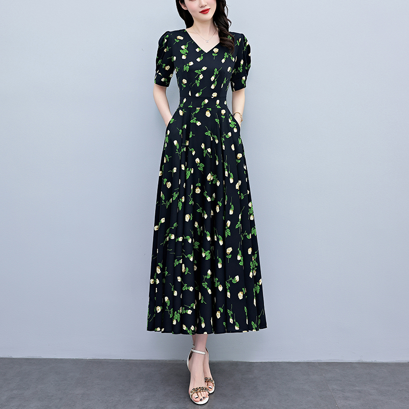 Summer Short Sleeve  Bodycon L - French Vintage Floral Midi Dress review and price