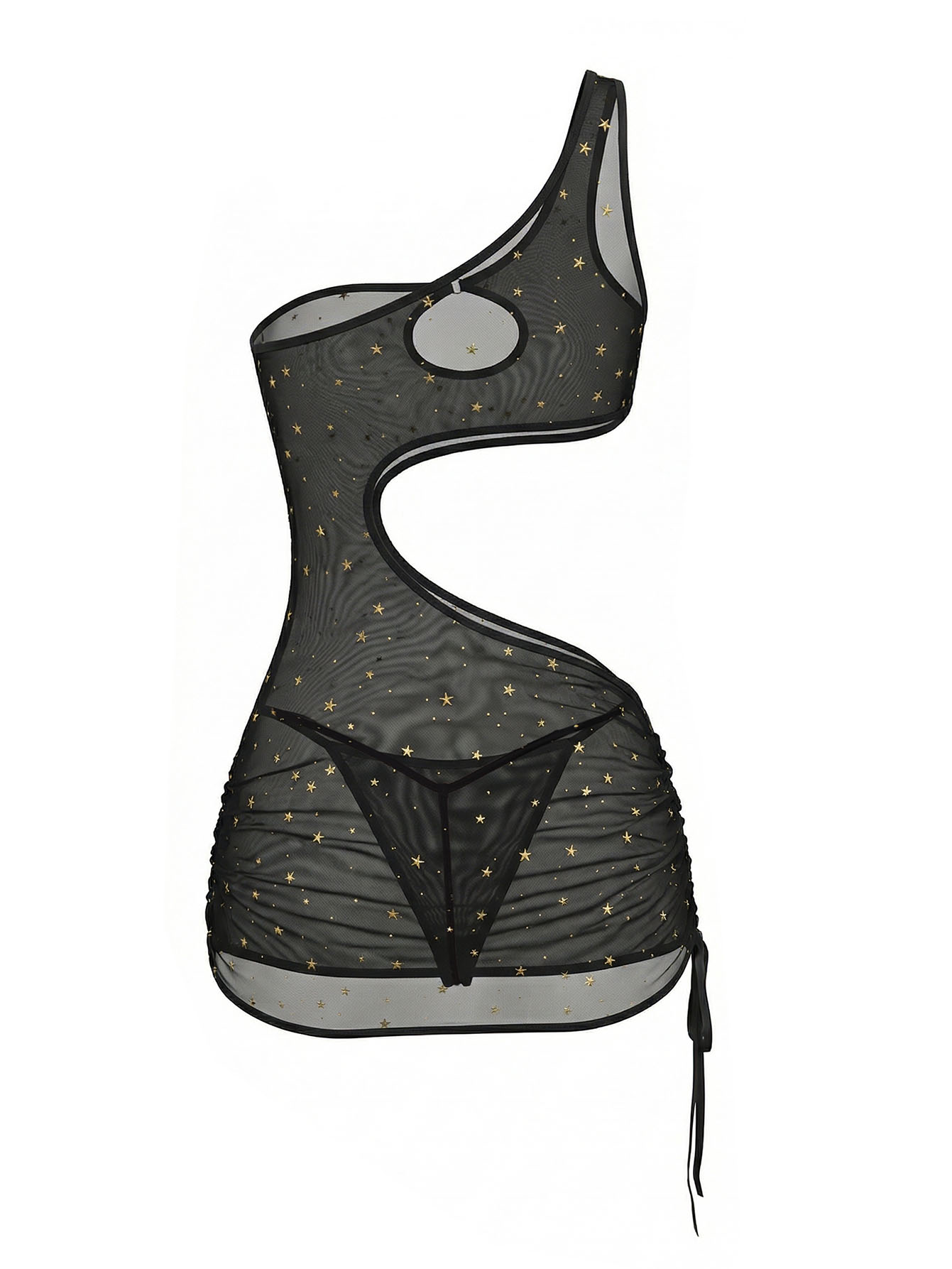 Black One‑Shoulder Star Print  - Sexy Mesh Sheer Bodycon Dress review and price