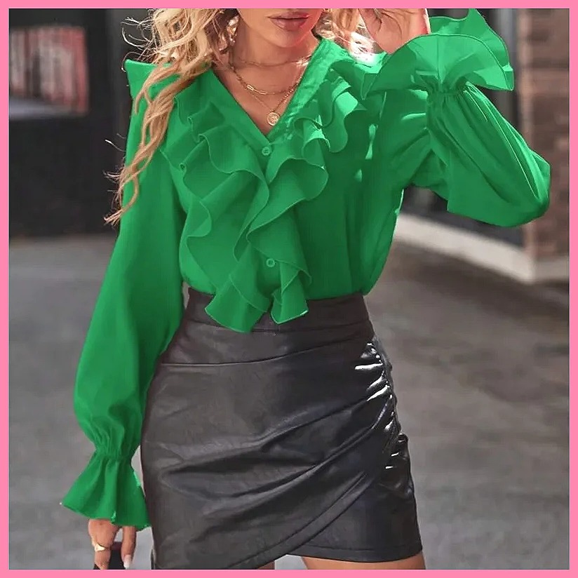 2025 Fashion V-Neck Ruffle Fla - Blouses review and price