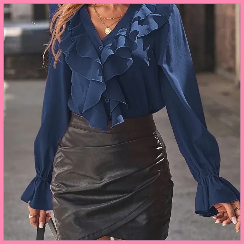 2025 Fashion V-Neck Ruffle Fla - Blouses review and price