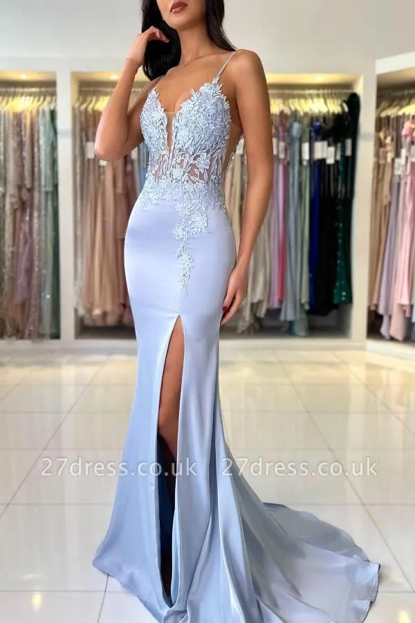 Elegant Mermaid Light Blue Pro - Elegant Satin Evening Gown Split review and price