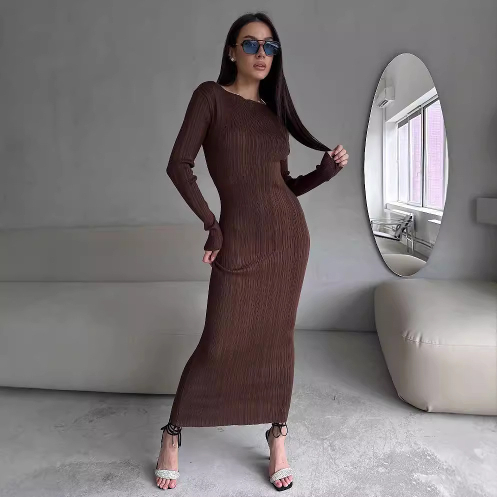Women's Elegant Crew Neck Wais - Bodycon Long Sleeve Ribbed Dress review and price
