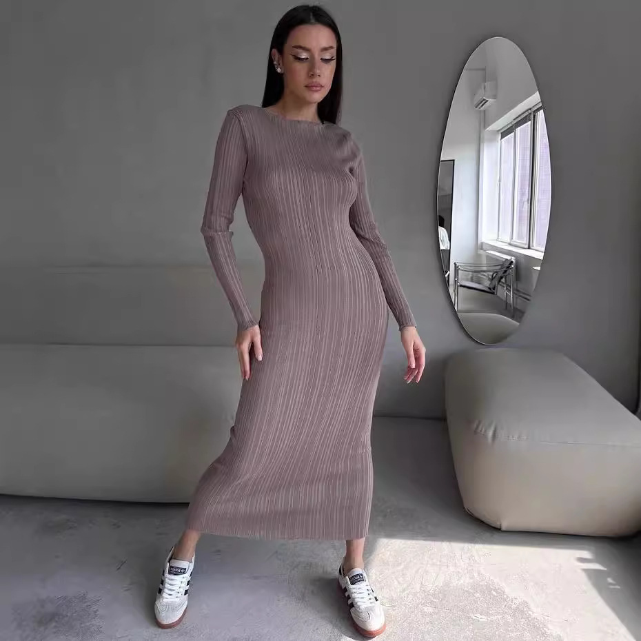 Women's Elegant Crew Neck Wais - Bodycon Long Sleeve Ribbed Dress review and price