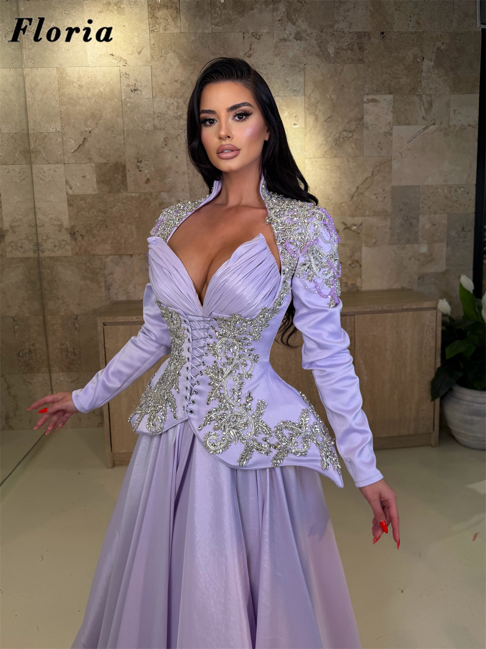 Lilac Elegant Three Pieces Bea - Elegant Satin Evening Gown Split review and price