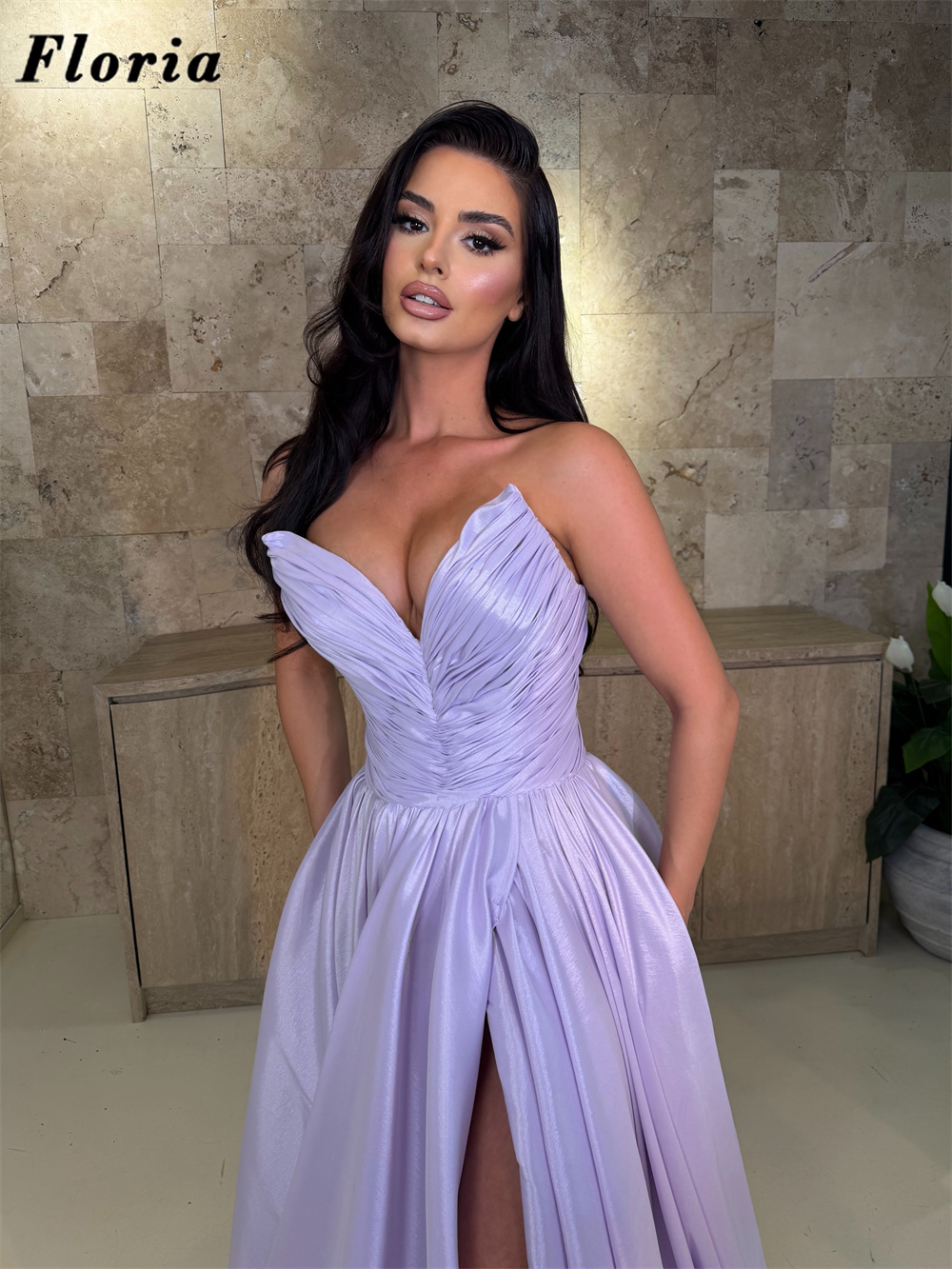 Lilac Elegant Three Pieces Bea - Elegant Satin Evening Gown Split review and price