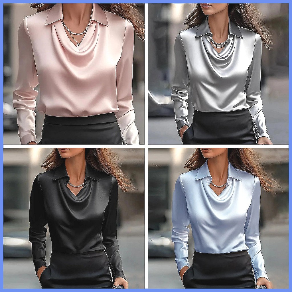 Vintage Satin Blouse Women Lon - Blouses review and price