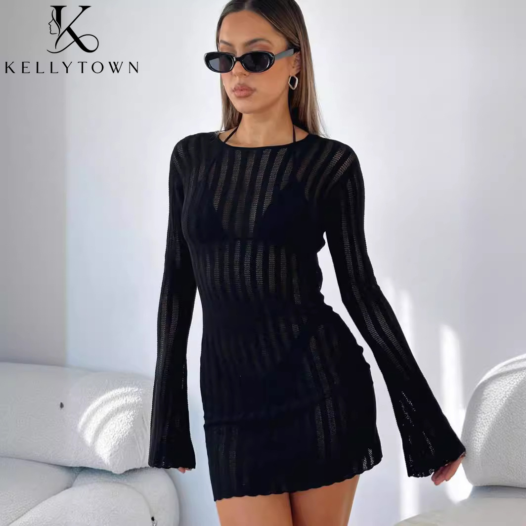 Backless Dress Sexy Rib Knit M - Bodycon Long Sleeve Ribbed Dress review and price