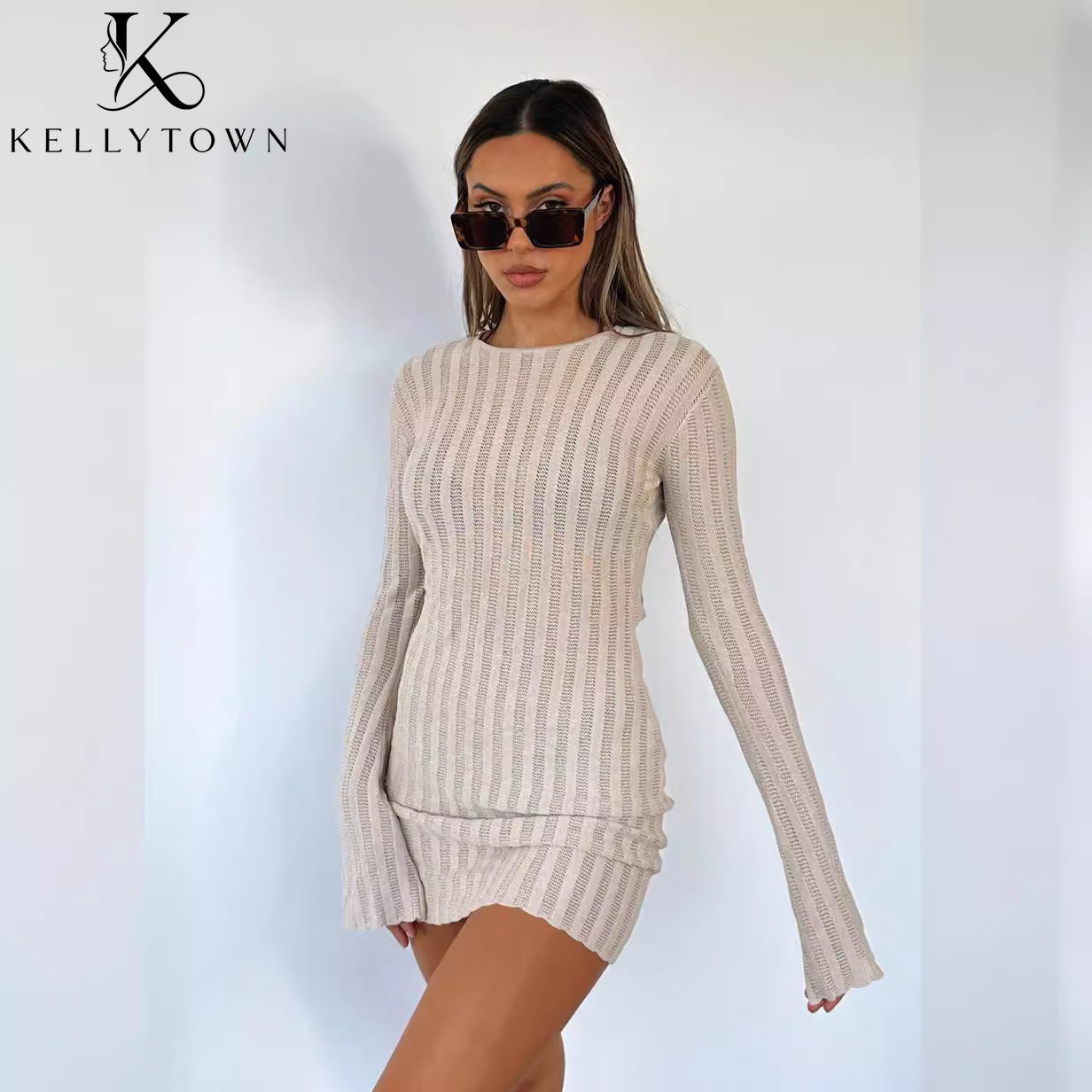 Backless Dress Sexy Rib Knit M - Bodycon Long Sleeve Ribbed Dress review and price