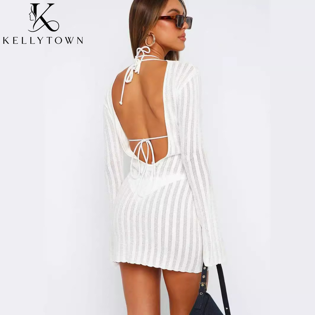 Backless Dress Sexy Rib Knit M - Bodycon Long Sleeve Ribbed Dress review and price