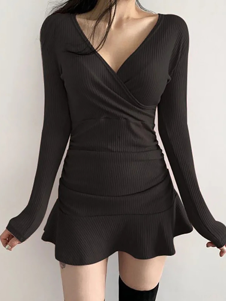 AOSSVIAO Black Knitted Ribbed  - Bodycon Long Sleeve Ribbed Dress review and price