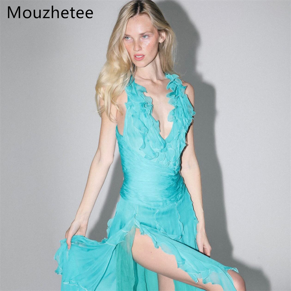 Mouzhetee Simple A-Line V-Neck - Elegant Satin Evening Gown Split review and price