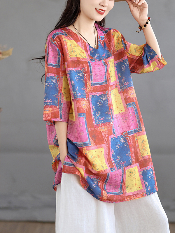 Casual Linen Print Top Vintage - Casual Loose Linen Shirt Dress review and price