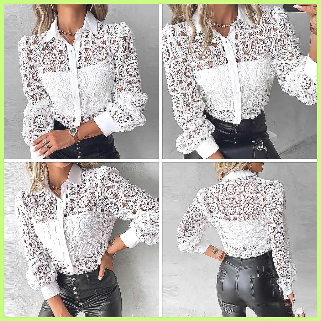 2025 Women's White Lace Shirt, - Blouses review and price