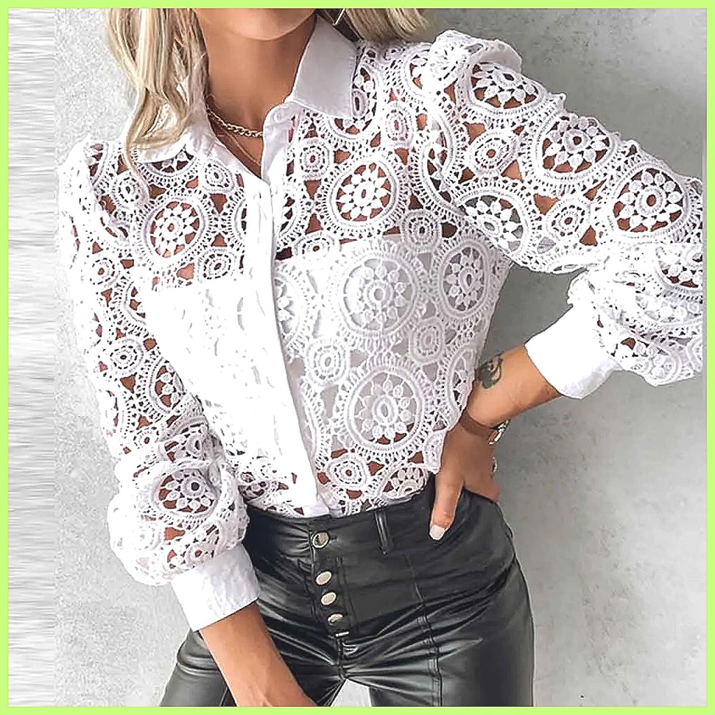 2025 Women's White Lace Shirt, - Blouses review and price
