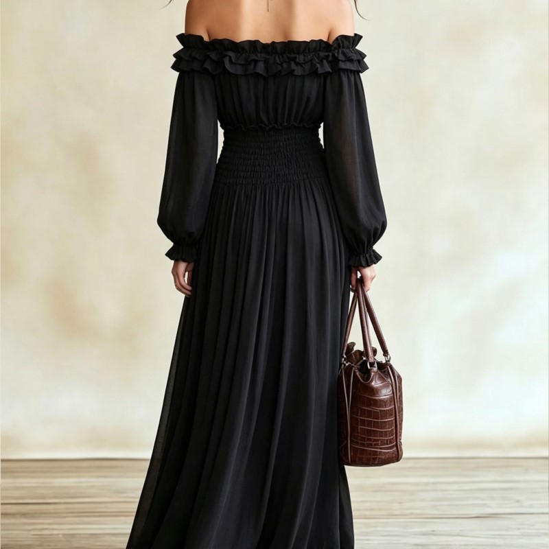 Women Off‑Shoulder Ruffle Maxi - Off Shoulder Puff Sleeve Sundress review and price
