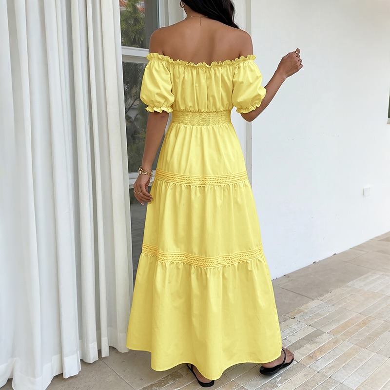 Summer Bohemian Women Yellow O - Off Shoulder Puff Sleeve Sundress review and price